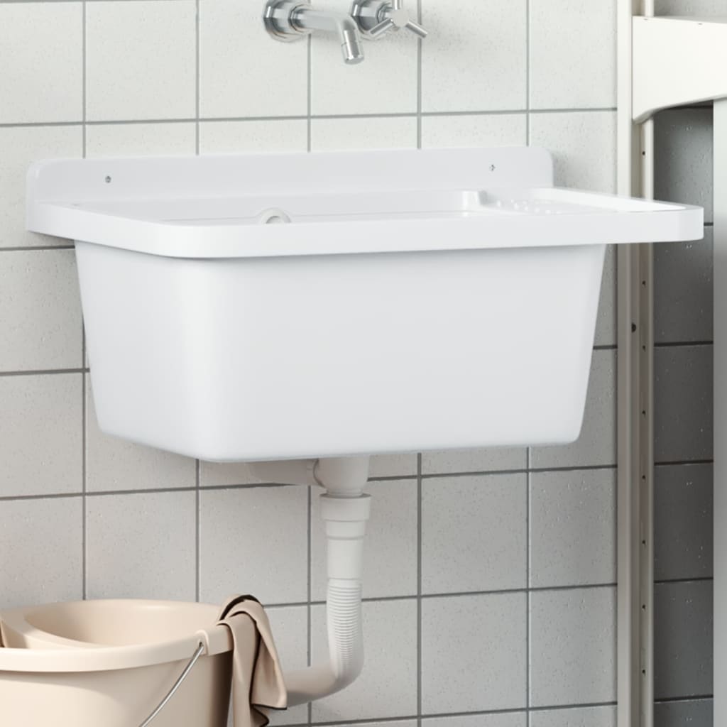 Lavandino Per Mocio In Ceramica Con Scarico One-Touch E Piedini – 39x30x38 Cm, Bianco