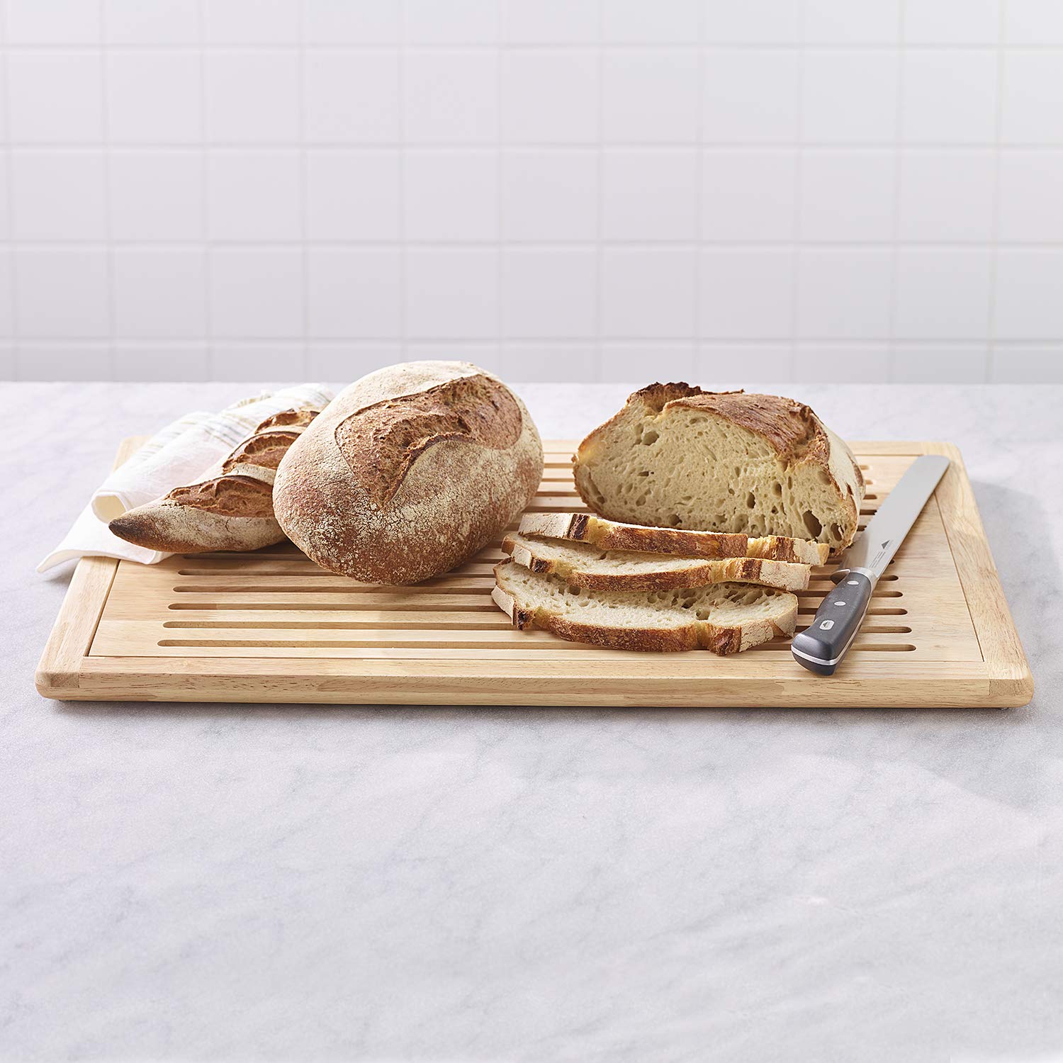 Tagliere per pane in noce con vassoio raccogli briciole - Tagliere per