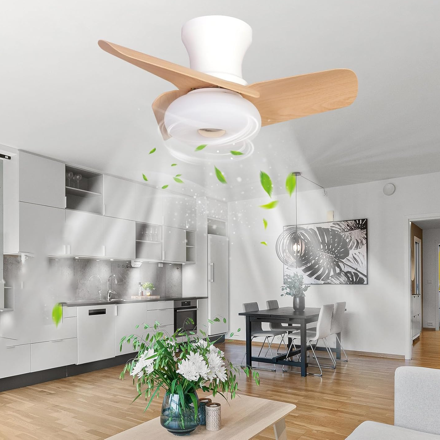 Ventilatore A Soffitto Dobecd Con Luce LED A Fiore, 64 Cm, Telecomando E APP, 6 Velocità, RGB Dimmerabile, Reversibile, Per Camera E Soggiorno