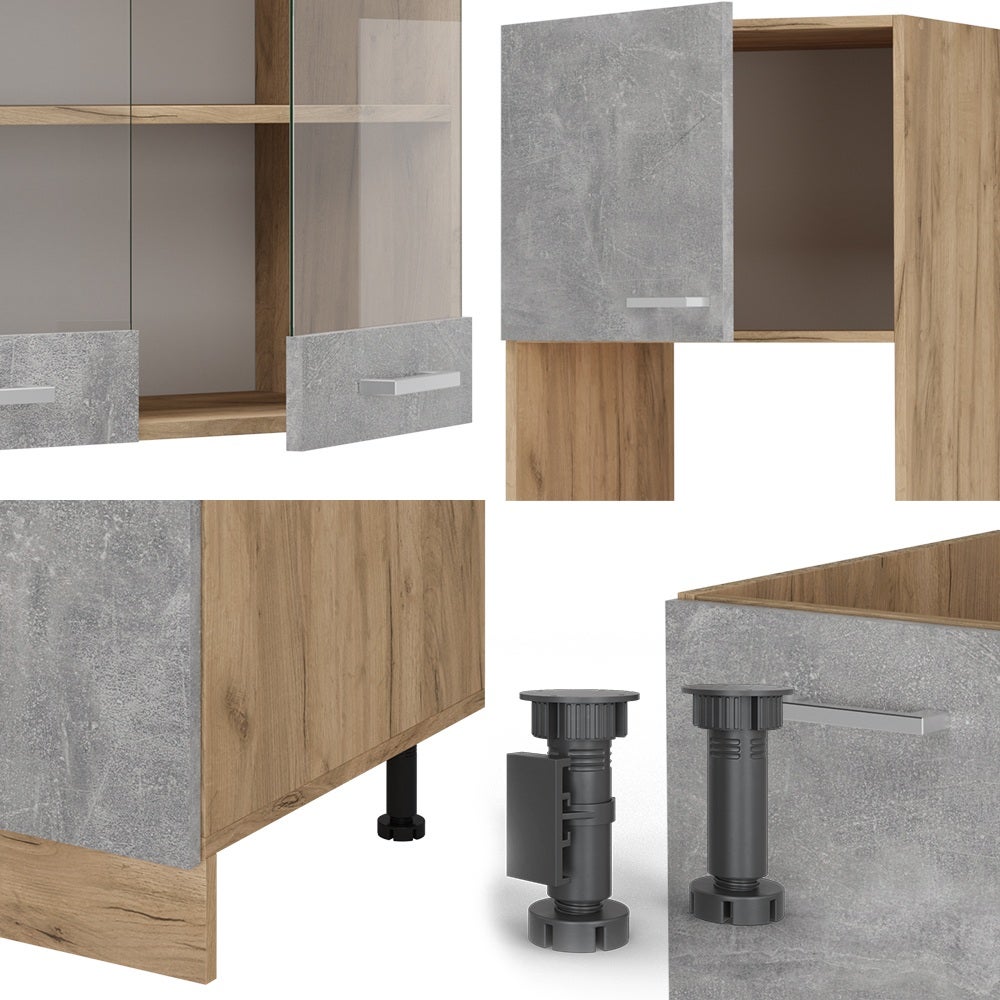 Vicco Cuisine en angle R-Line, Béton/Chêne de force doré, 247 x 237 cm, PT Chêne - 6