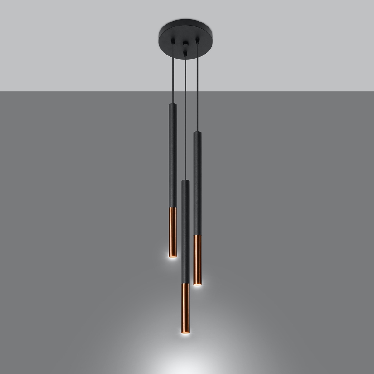 Lampa wisząca FLAR 3P czarny/miedź LED 3000K - 20x20x90cm Sollux