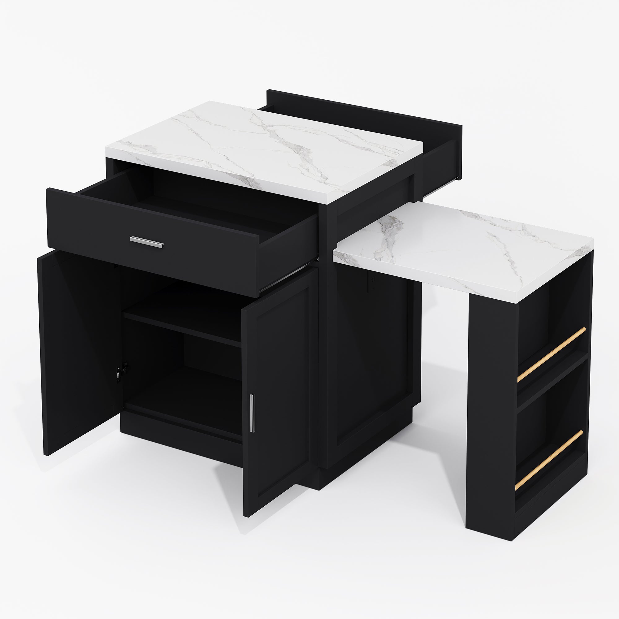 Rozkładana wyspa kuchenna z miejscem do przechowywania - stół dla 6 osób i zintegrowane gniazda USB