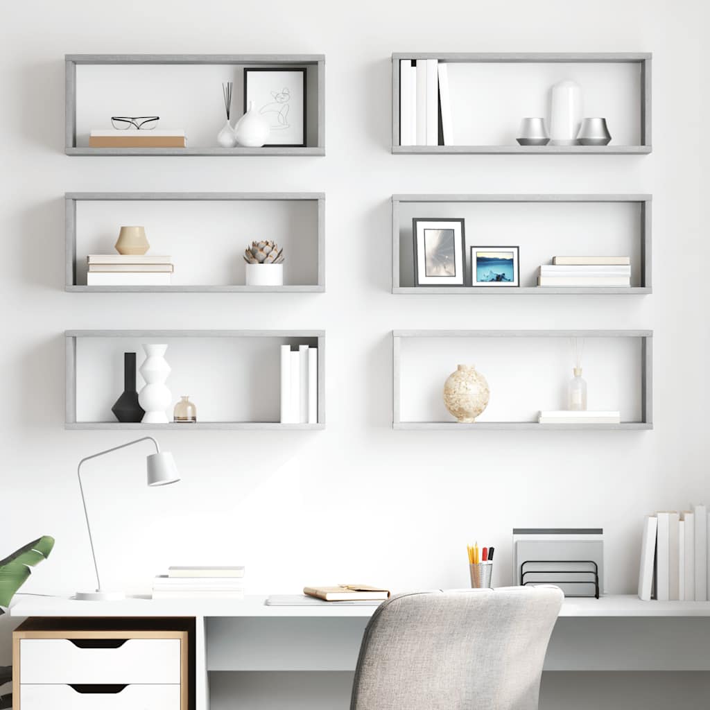 Maison exclusive - estante cubo pared 6 uds contrachapado gris hormigón 60x15x23cm