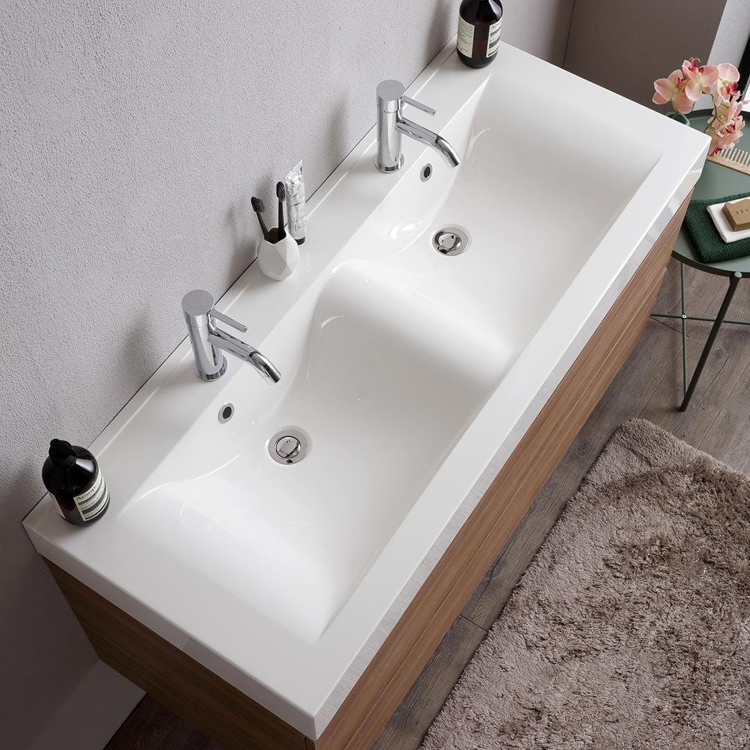 Meuble salle de bains 120cm chêne naturel avec 2 tiroirs fermeture douce | Valentina - 3