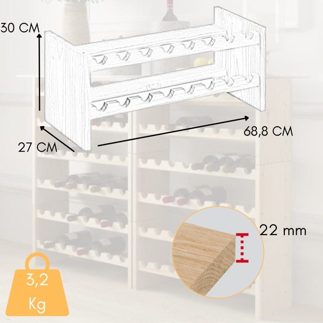 Expovinalia Porte-Bouteilles avec Une capacité de 70 Bouteilles, en Bois, chêne Clair, 68 x 32 x 105 cm Expovinalia Porte-Bouteilles avec Une capacité de 70 Bouteilles, en Bois, chêne Clair, 68 x 32 x 105 cm
