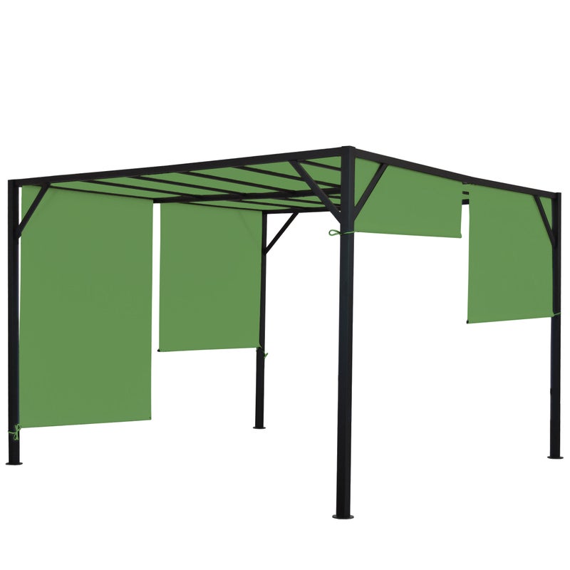 Pergola Baia, zadaszenie patio pawilonu ogrodowego, solidna stalowa rama 6 cm + rozsuwany dach zielony ~ 3x4m