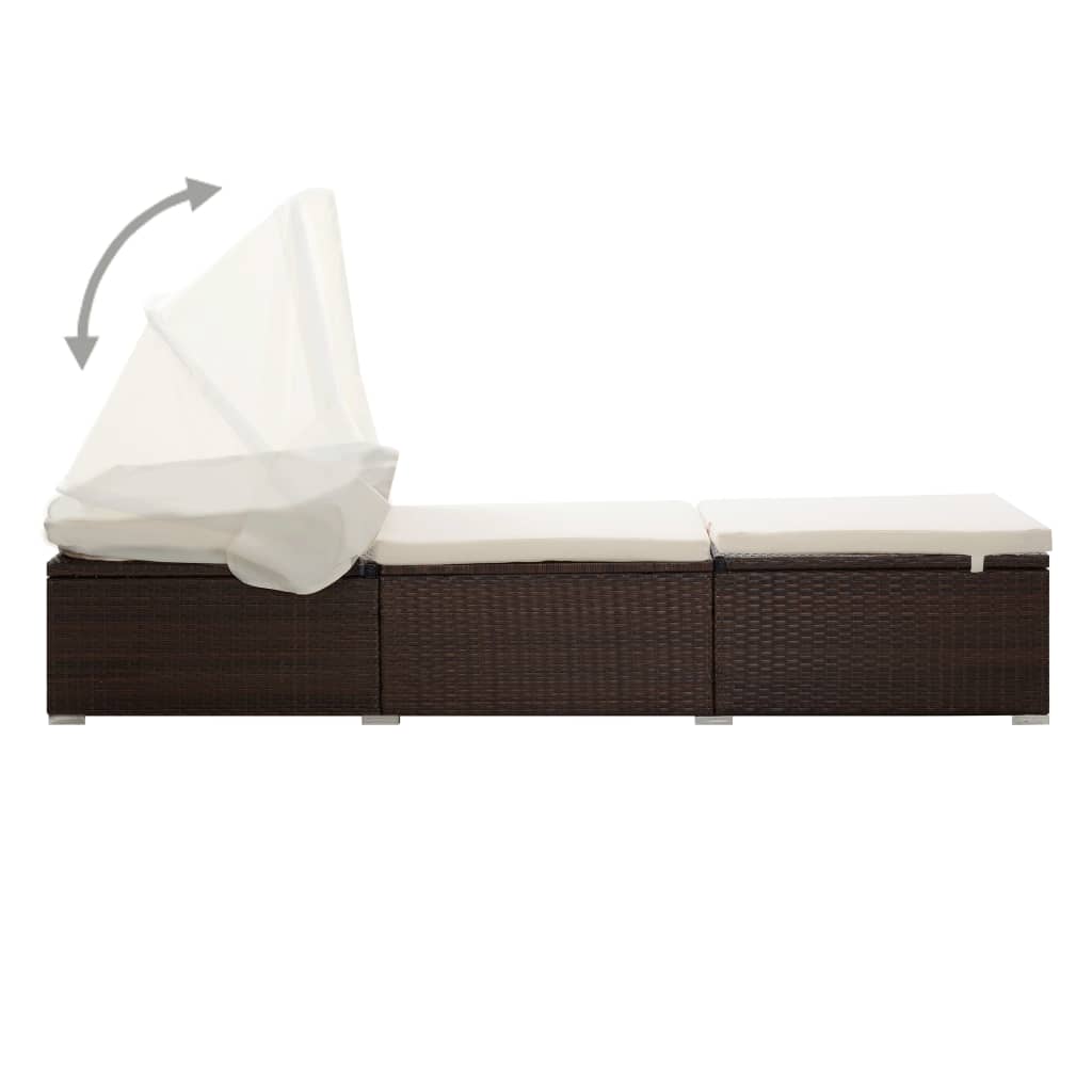 Chaise longue avec auvent et coussin Résine tressée Marron - 4