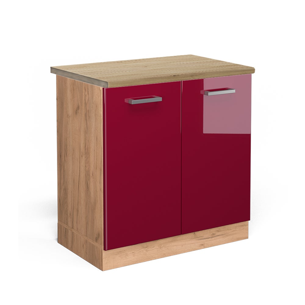 Vicco Szafka pod zlew R-Line, Czerwony połysk, 80 cm , BP Dąb