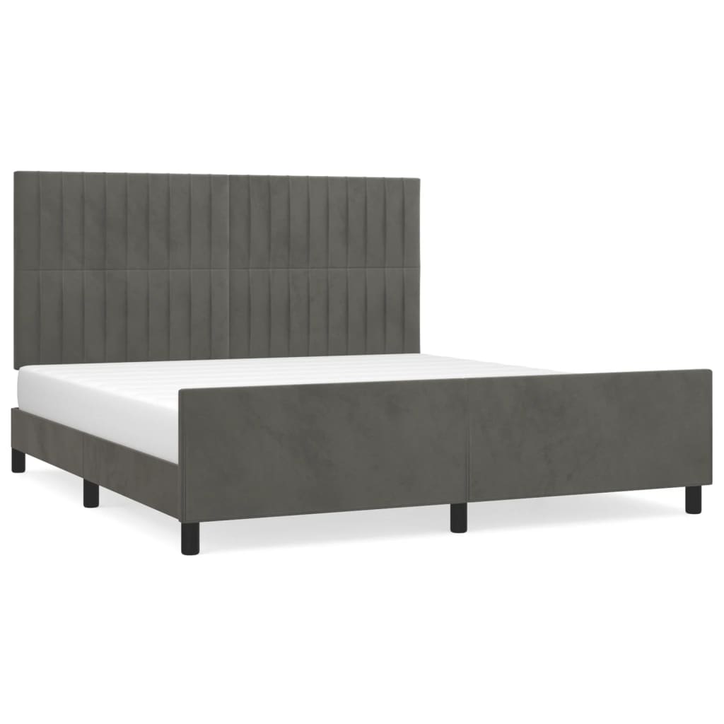Cadre de lit sans matelas gris foncé velours - 2