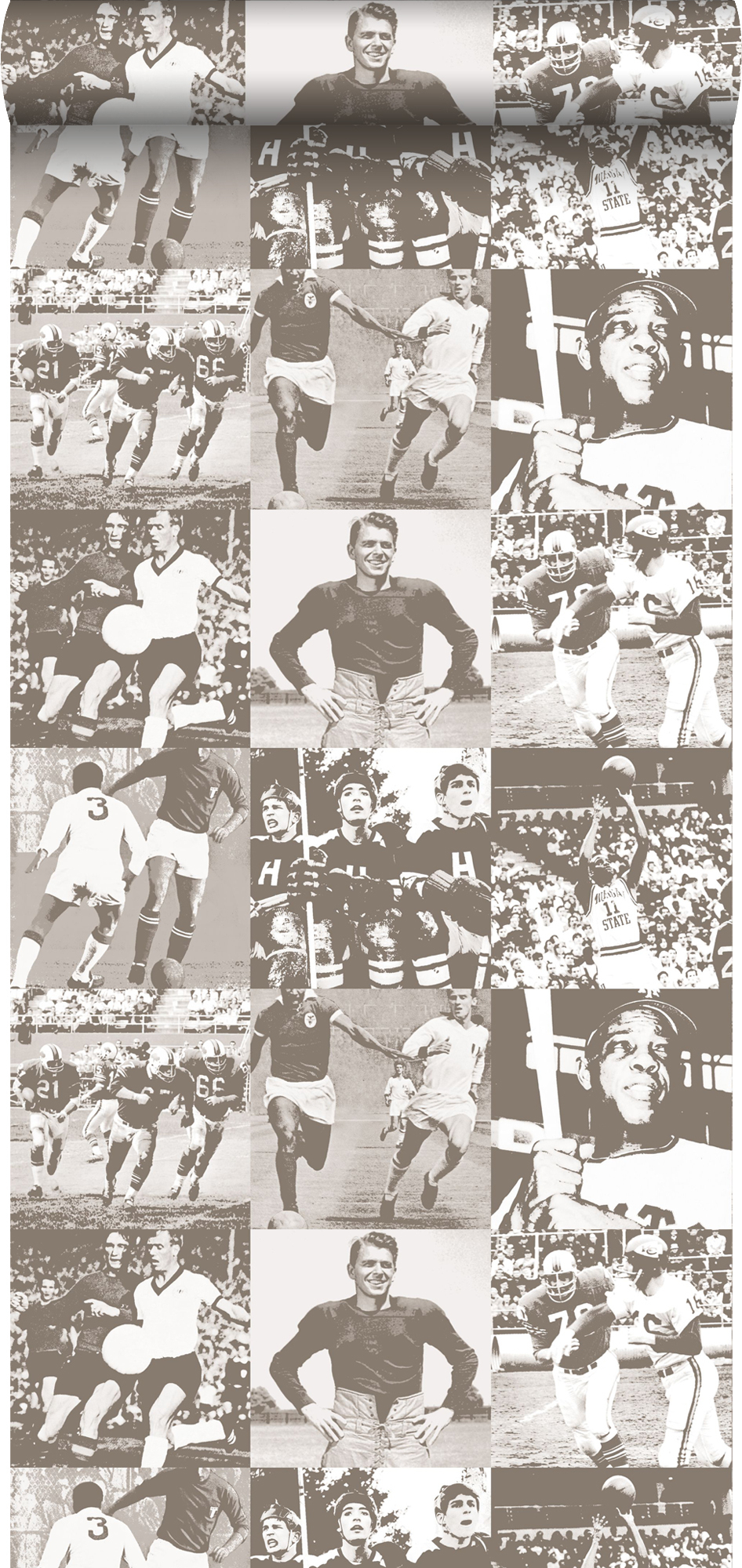 Papel pintado héroes del deporte marrón sepia - 53 cm x 10,05 m - estahome