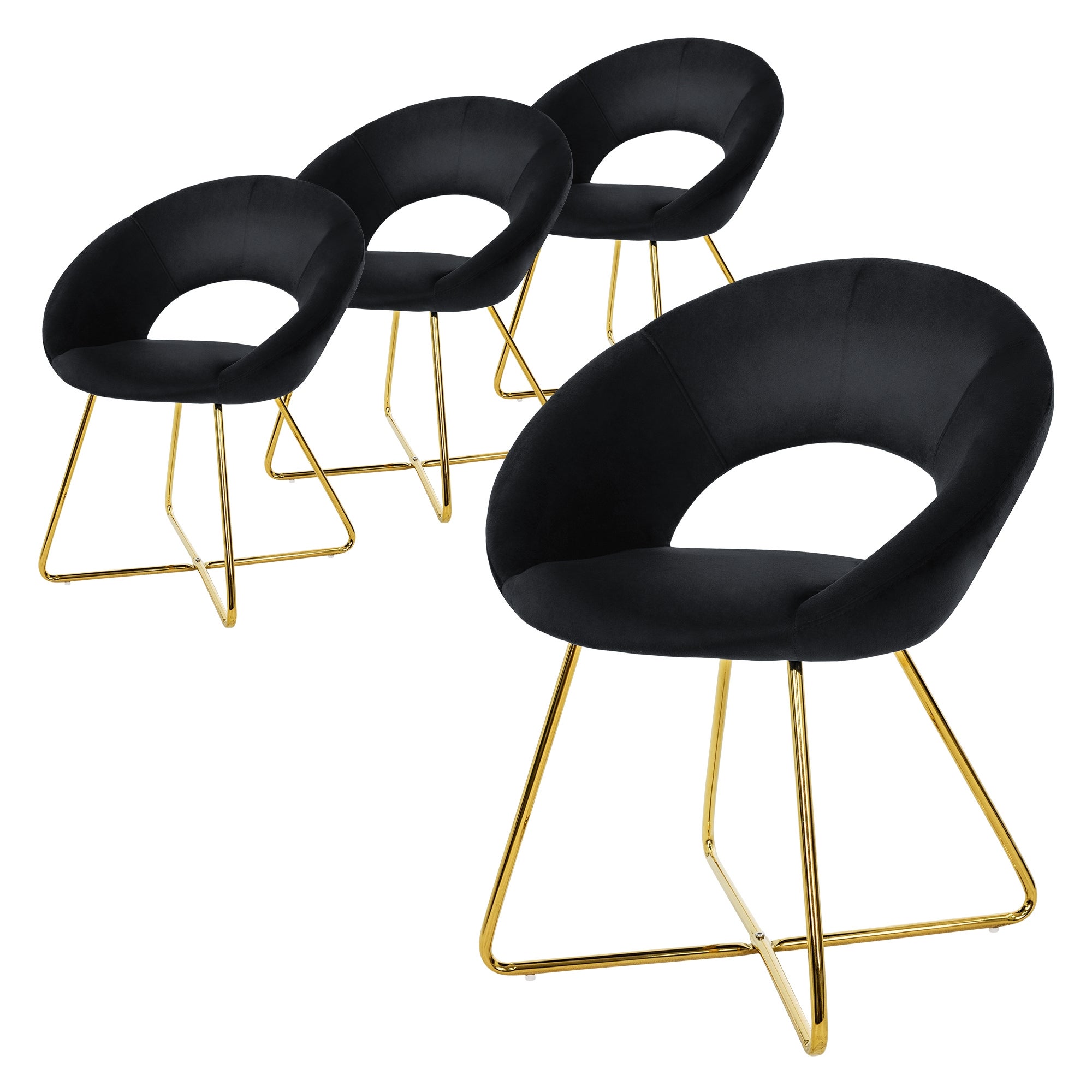 Lot De 4 Chaises De Salle à Manger - Dossier En Rotin Tressé, Assise Rembourrée - Structure Acier Noir - Hauteur Assise 46 Cm - ML-Design