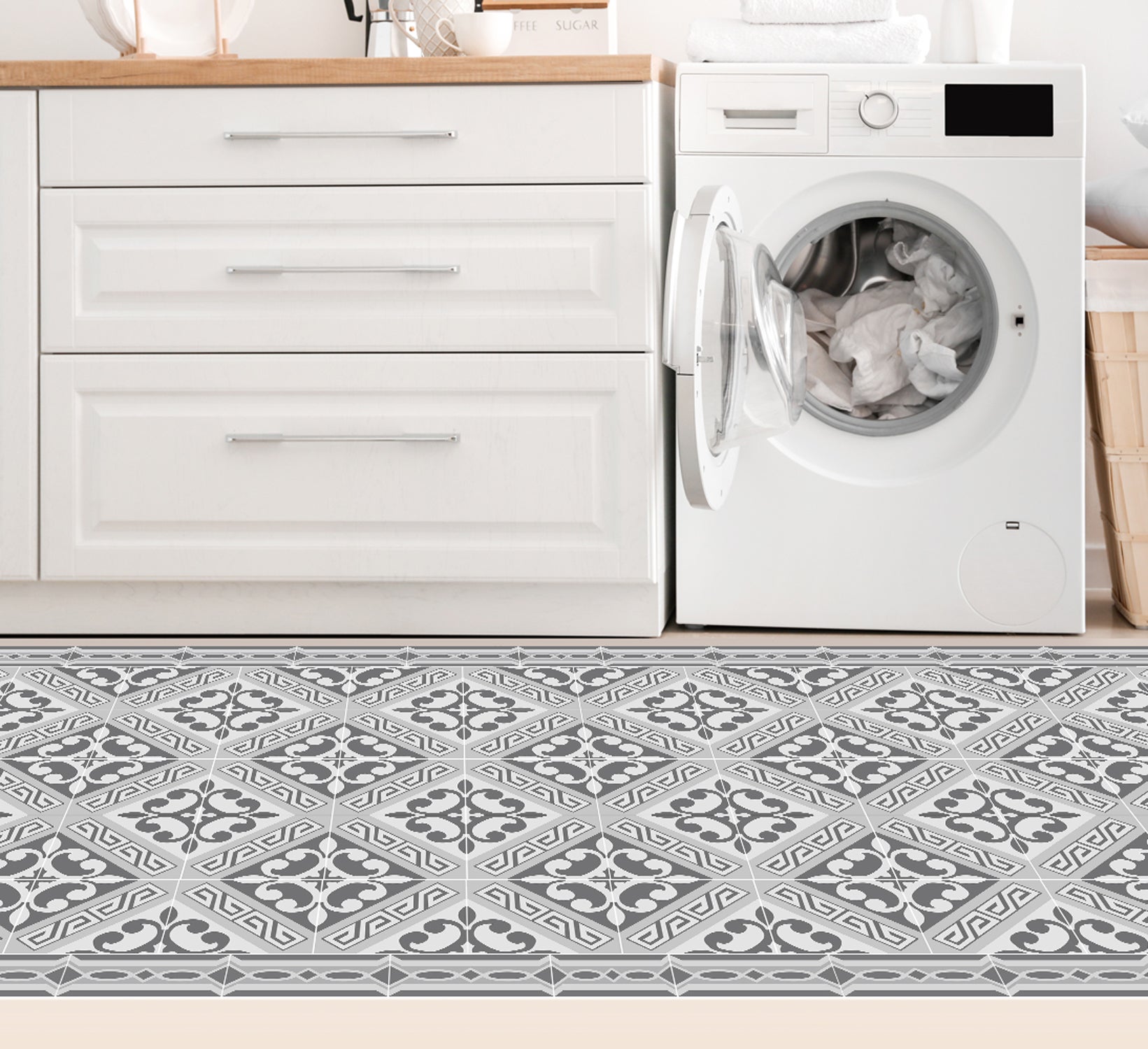 Dywan winylowy Aristocracy_grey 50x140 cm - antypoślizgowy PVC, winylowy do kuchni lub salonu, styl hydrauliczny