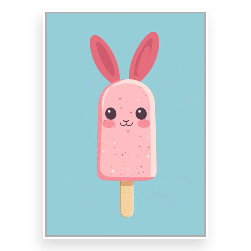 Tableau imprimé et encadré pour enfants 'Crème glacée lapin' / 50x70cm / Cadre Blanc / Fabriqué en France / Toile murale / DADA ART - 3
