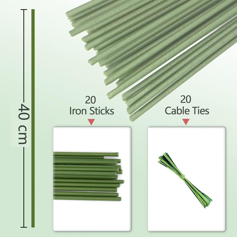 20 Pali Per Piante Pieghevoli In Metallo Con Rivestimento Verde - 40,6 Cm - Supporto Per Orchidee, Rose, Piante In Vaso - Incluso Nastro Da Giardinaggio - 3