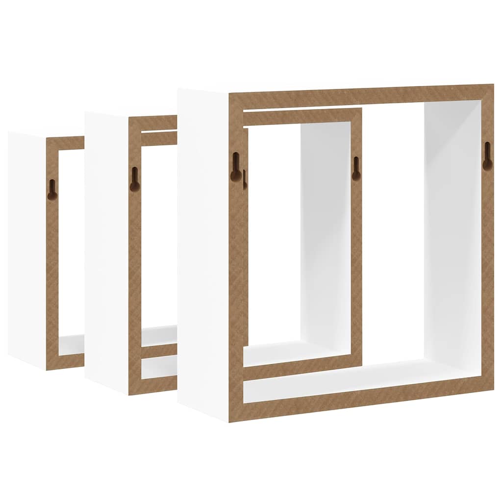 vidaXL Étagères murales sous forme de cube 3 pcs Blanc MDF - 6
