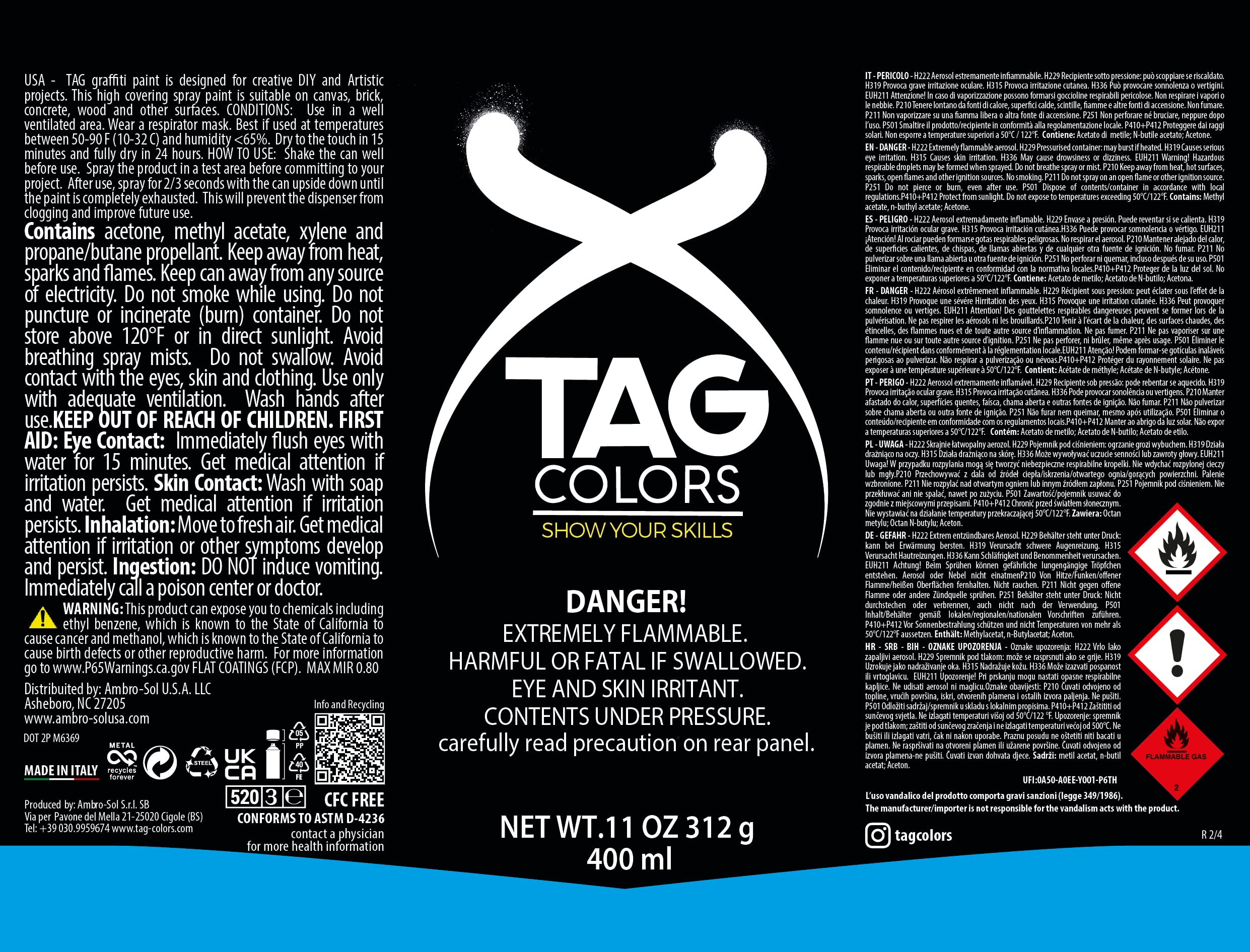 TAG Colors - G400A013 Vernice Spray per Graffiti APOLLO BROWN 400 ml, 1 Bomboletta Professionale per Writers e Street Artists, Smalto Full Coverage a - 3