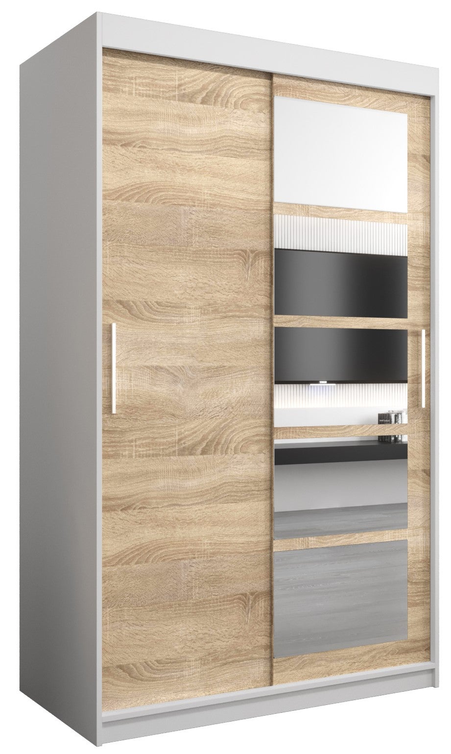 Szafa przesuwna garderoba ROMA 1 120 x 62 x 200 cm Biały + Sonoma - Abiks Meble