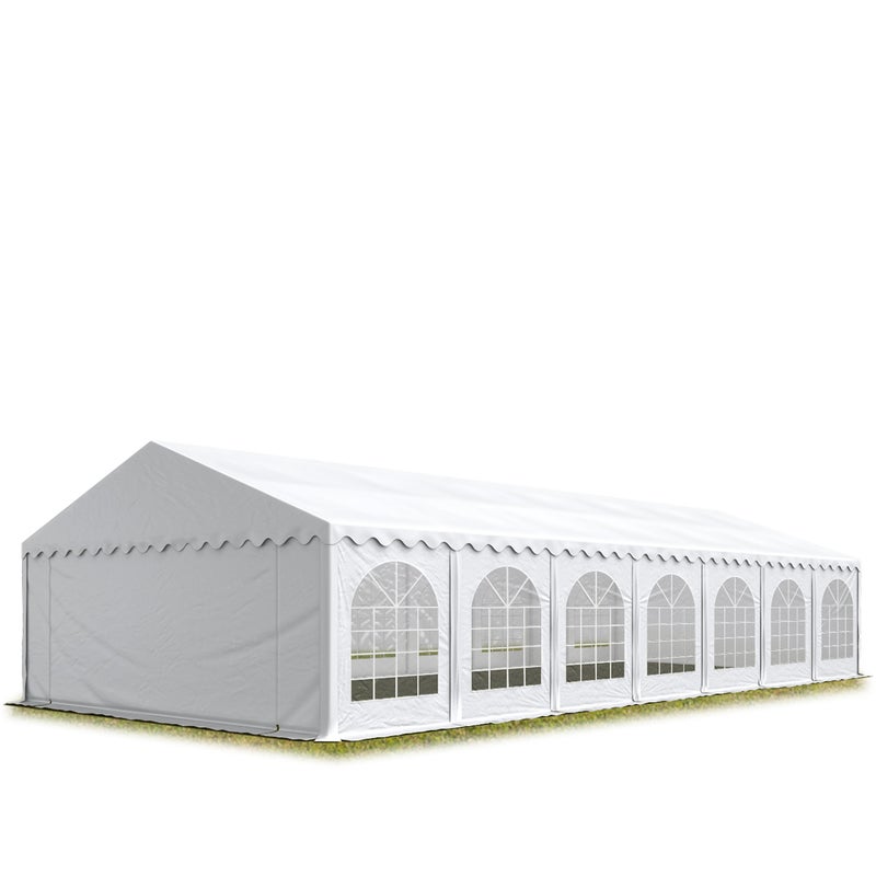 namiot festynowy / namiot imprezowy 6×14 m PREMIUM, trudnopalny, wysokiej jakości plandeka PVC 750 N, biały, 100% wodoodporny, z ramą podłogową