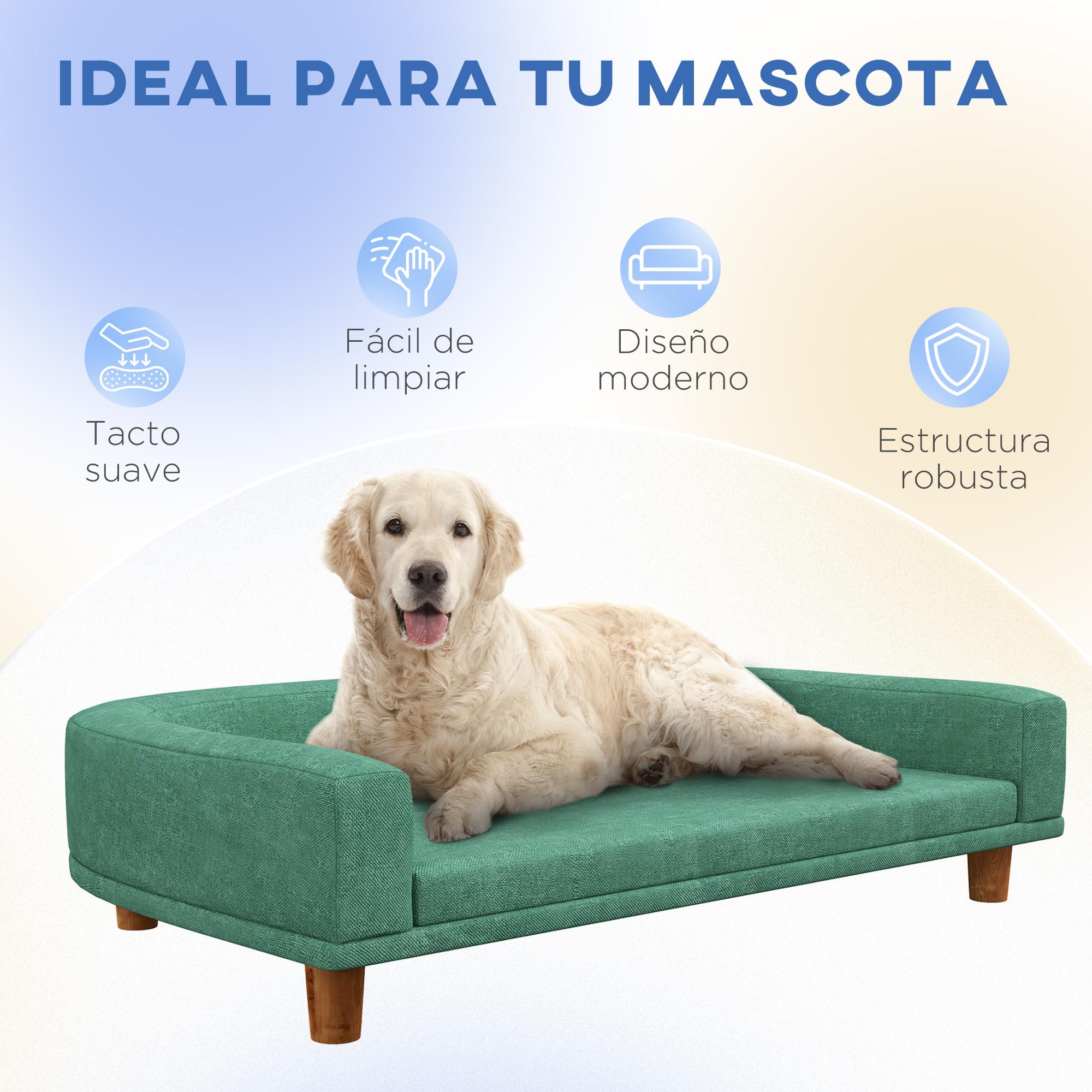 PawHut Sofá para Perros Grandes Cama Elevada para Perros Tapizada con Cojín Lavable y Patas de Madera de Pino Carga 40 kg 98x67x25 cm Verde - 7