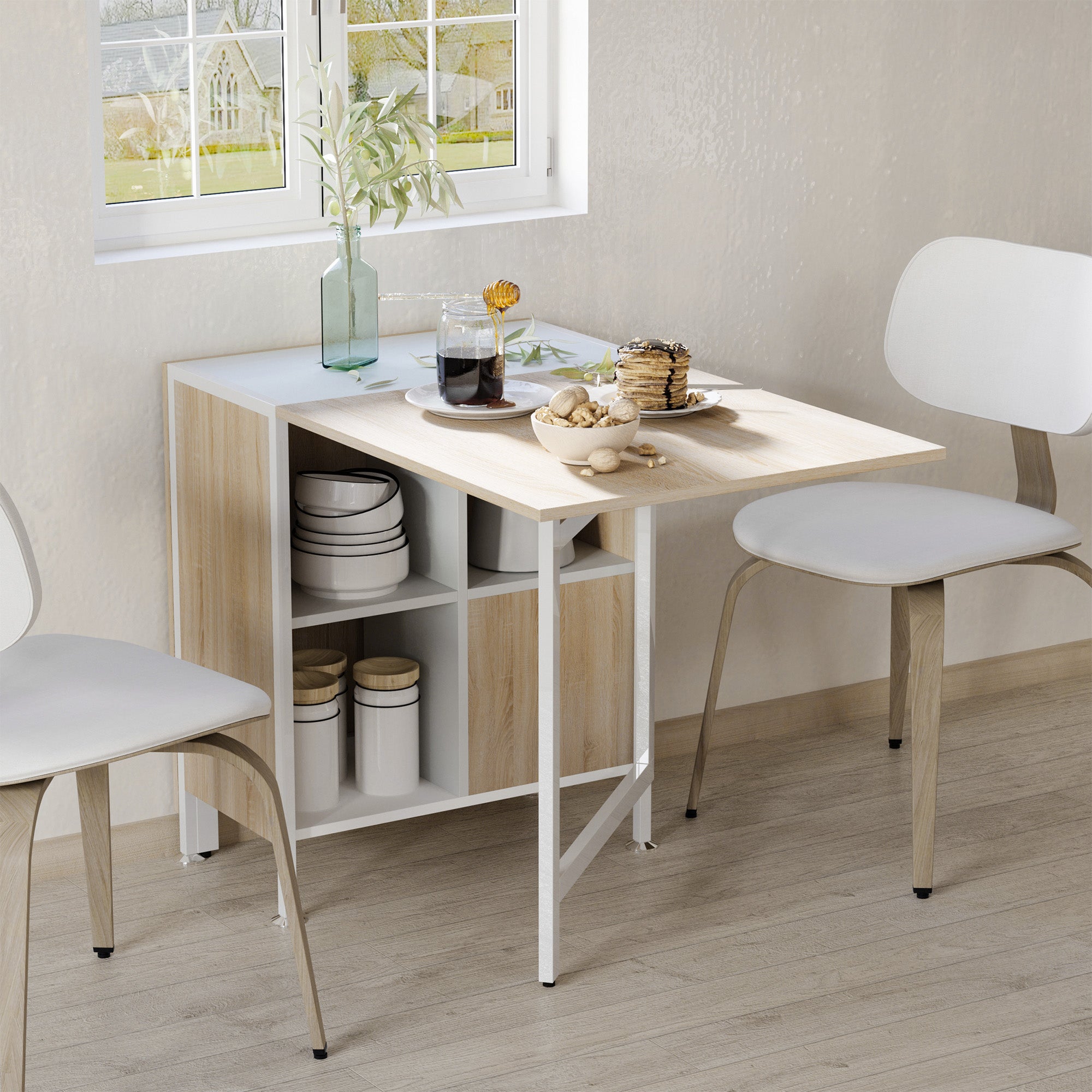 Mesa plegable de almacenaje Homcom roble 169x62x75 cm - 5