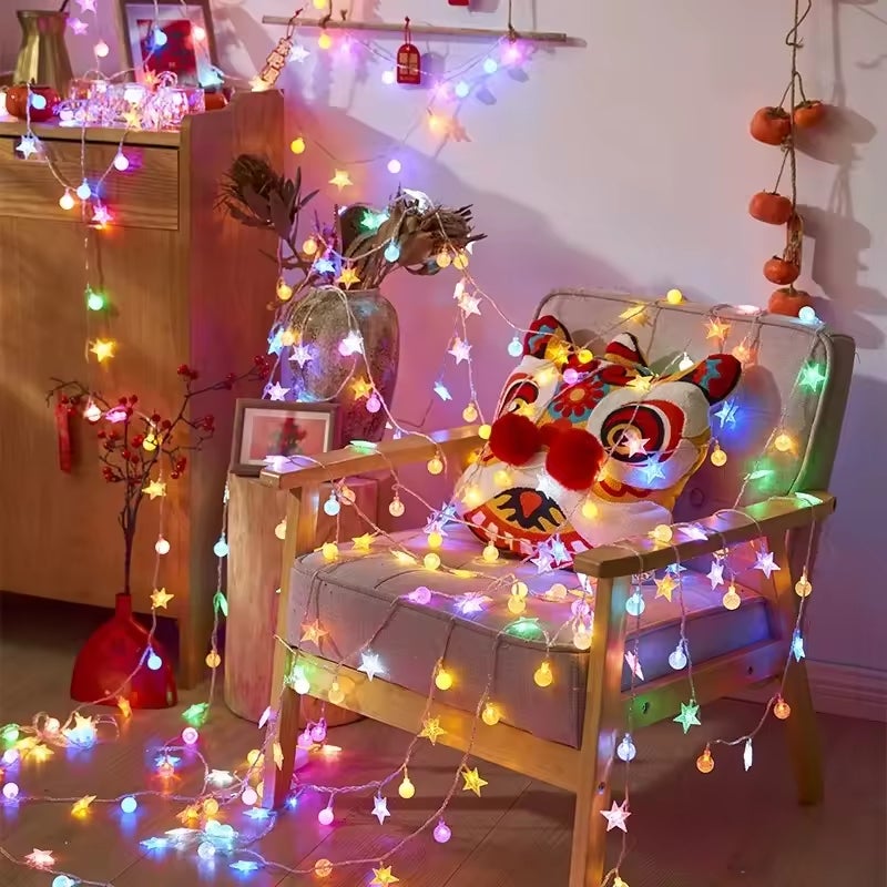 Catena luminosa a forma di stella solare da 22 m, 200 LED - Sfere luminose colorate per Natale/compleanni, interni/esterni - 3