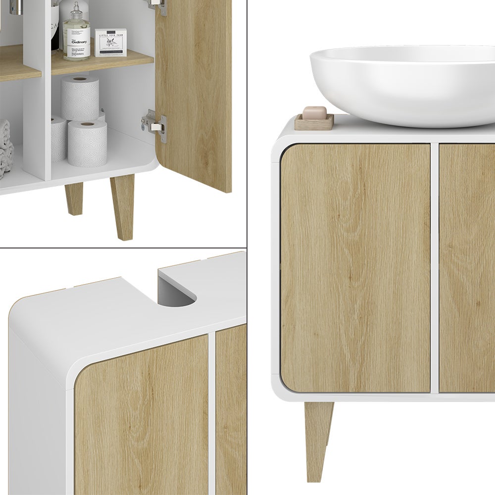 Vicco Meuble sous vasque Arla, blanc/chêne, 60x61cm - 3