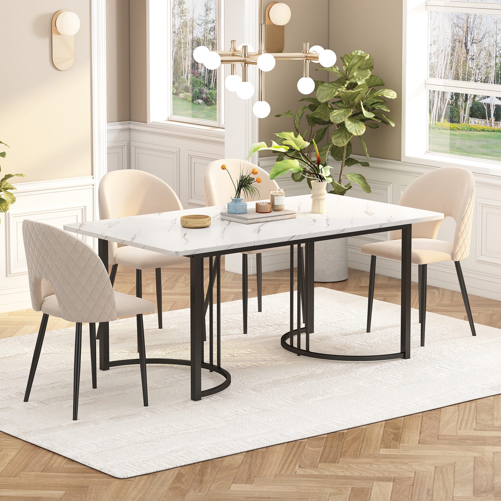 Comedor Rectangular Mesa de comedor rectangular de diseño moderno con tablero de MDF y ...