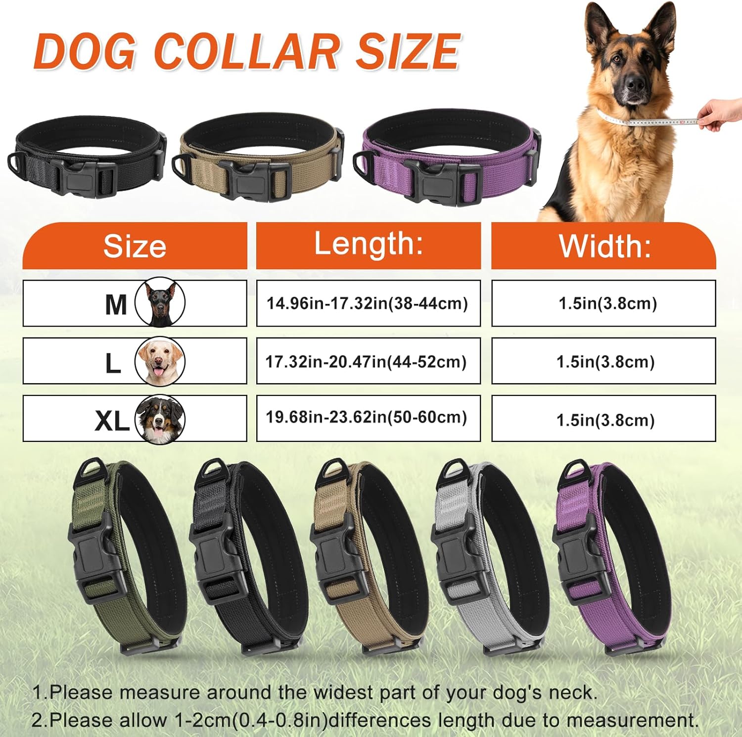 (Preta, G) Coleira Tática para Cães, Ajustável em Nylon e Polipropileno com Fivela de Segurança, Durável, Macia e Antiestresse - 3