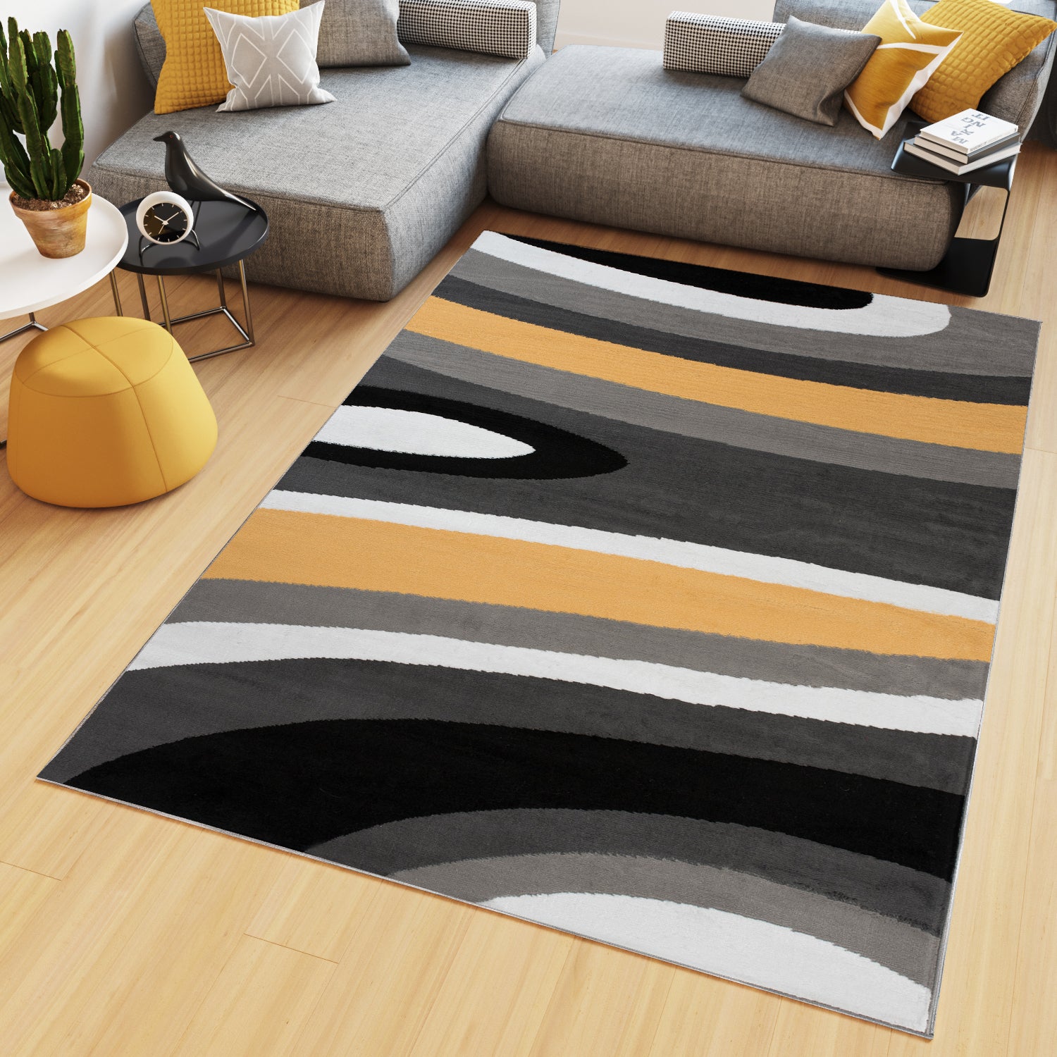Tapiso maya alfombra de salón sala comedor diseño moderno naranja gris negro blanco ondas rayas delgada 200 x 250 cm