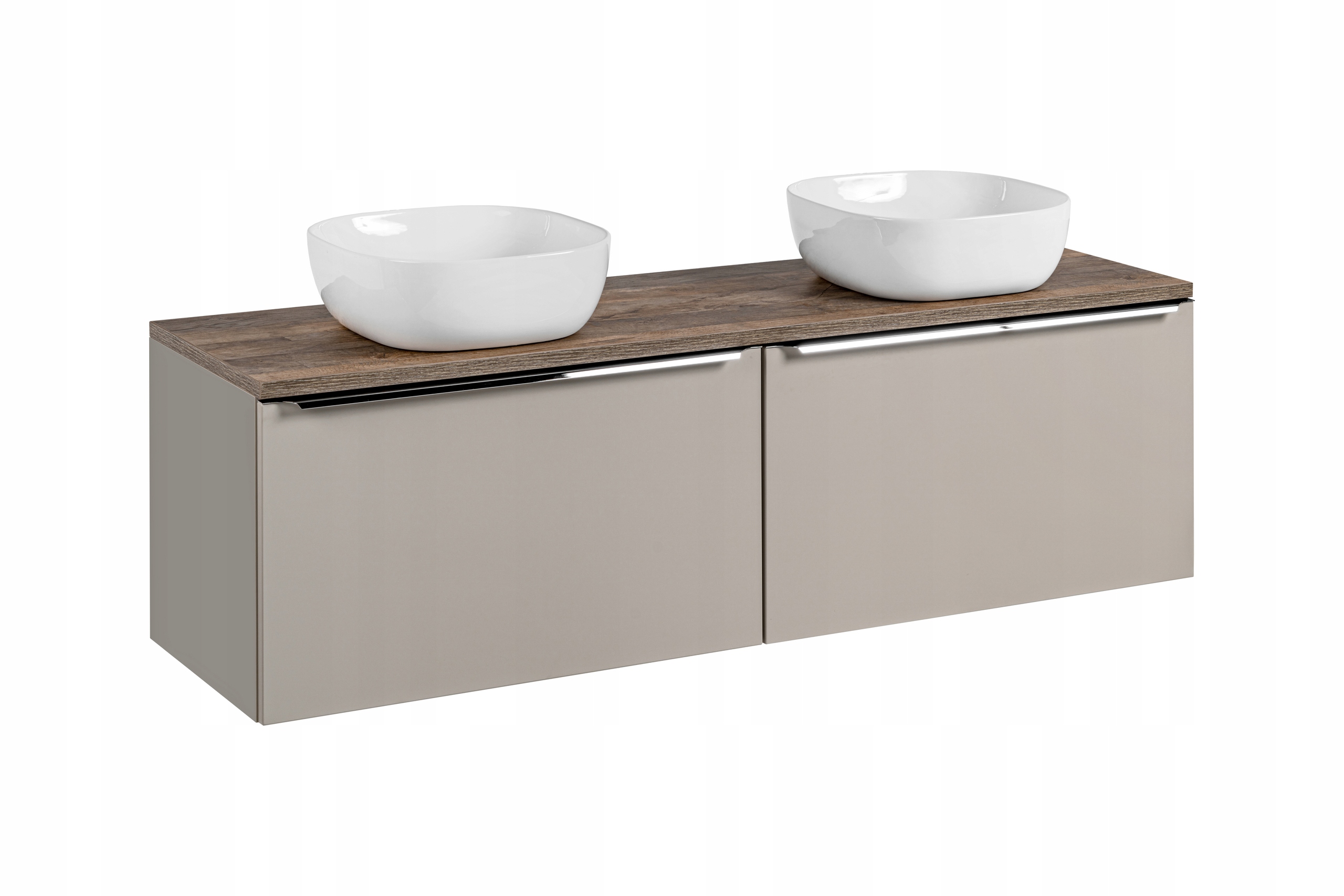 Szafka łazienkowa SANTA FE 160 cm taupe z blatem dąb Santa Fe i umywalkami