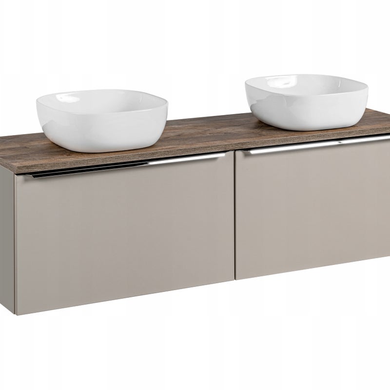 Szafka łazienkowa SANTA FE 160 cm taupe z blatem dąb Santa Fe i umywalkami
