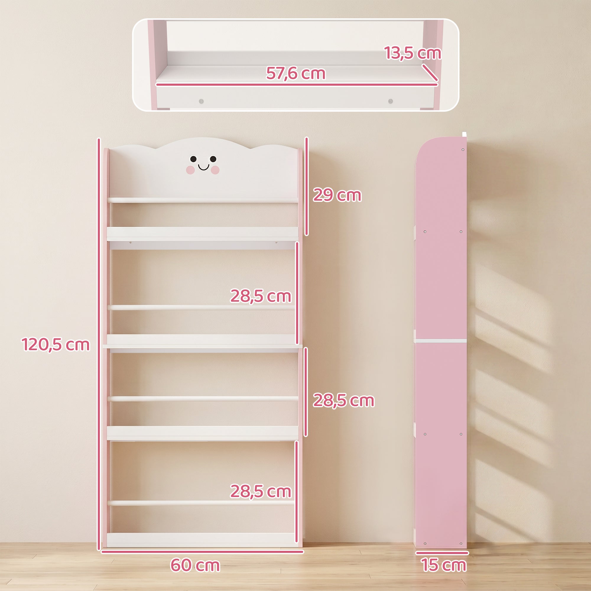 Estantería infantil con 4 baldas, estantería de pared para habitaciones ...