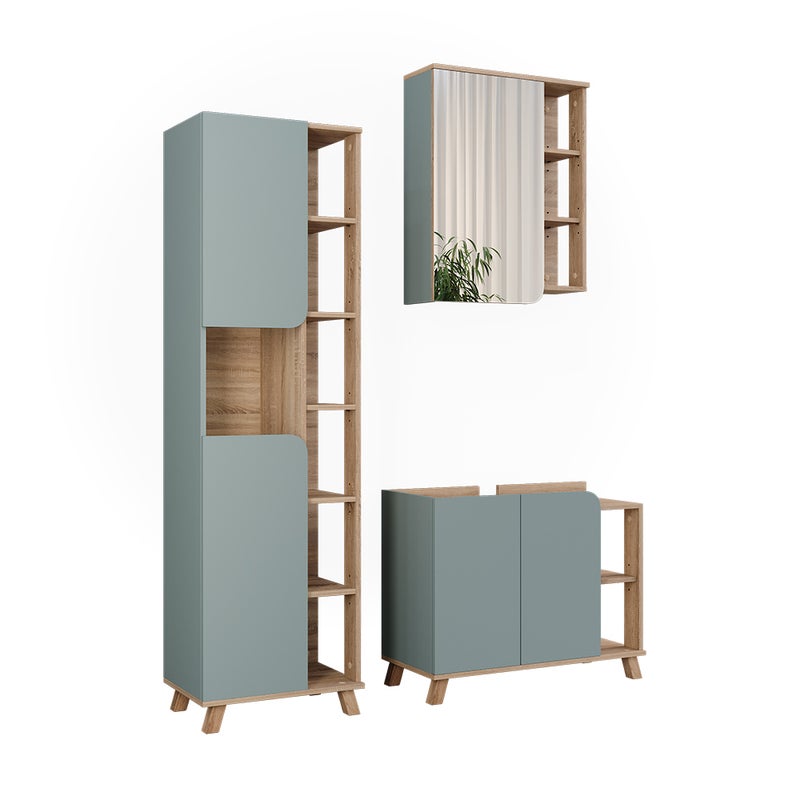 Vicco Zestaw mebli łazienkowych Karen, Sonoma/niebieski, 3 części