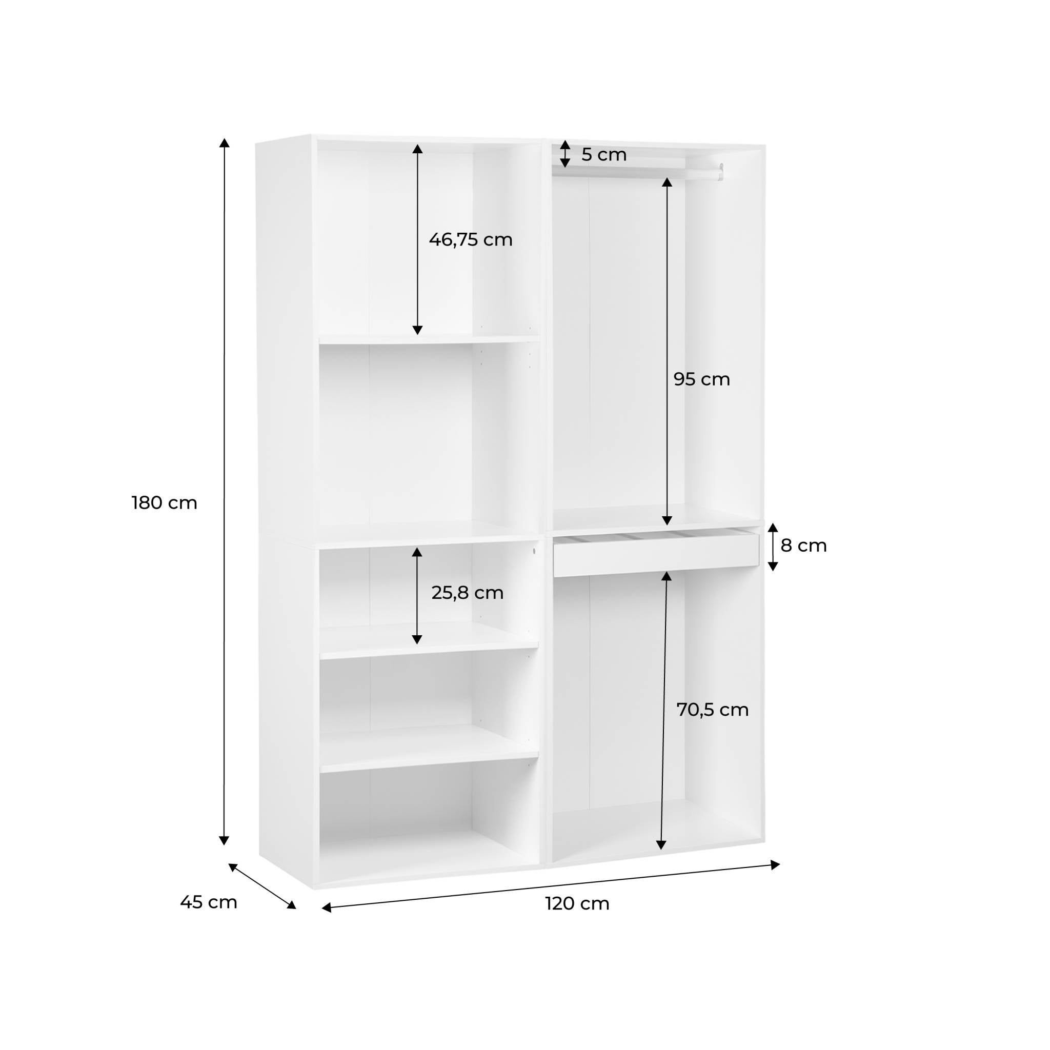 Kit dressing modulable avec 2 éléments. étagères. penderie. porte pantalons. coloris blanc 120 x 45 x 180 cm MODULO - 4
