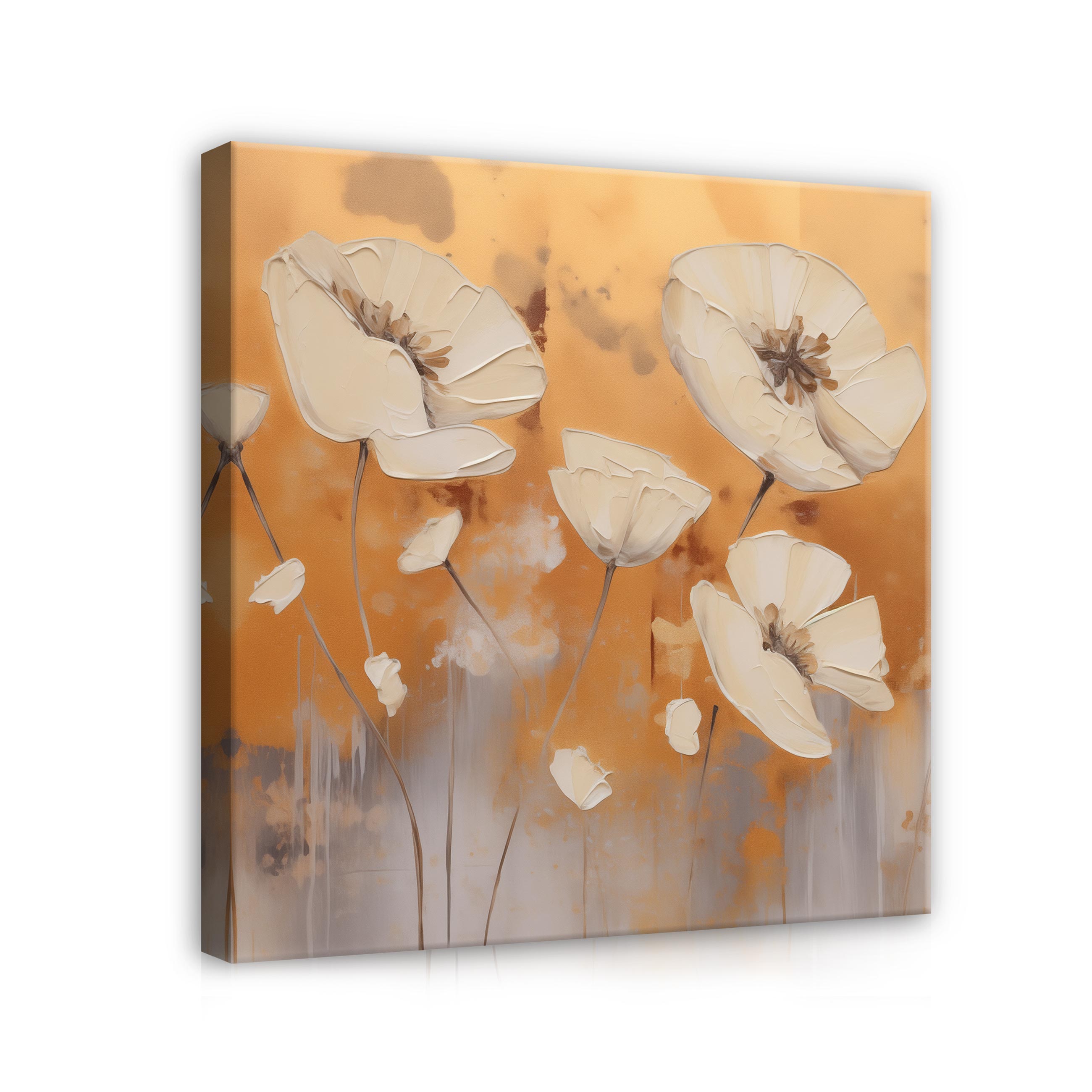 Cuadro en lienzo flores glamour oro boho arte 80x80 cm xxl impresión en lienzo decoración de pared canvas para salón lista para colgar