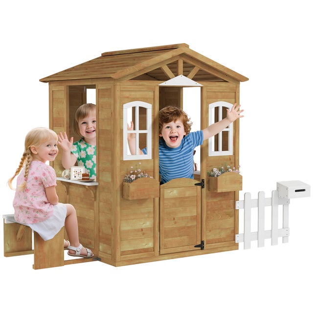 COSTWAY Cabane de Jardin Enfants avec Mur d'escalade, Maison de Jeu 2 en 1 avec Cloche en Bois de Sapin, Exterieur Intérieur, Charge 30KG, Adapté aux 2 Enfants de 3 à 8 Ans, Naturel COSTWAY Cabane de Jardin Enfants avec Mur d'escalade, Maison de Jeu 2 en 1 avec Cloche en Bois de Sapin, Exterieur Intérieur, Charge 30KG, Adapté aux 2 Enfants de 3 à 8 Ans, Naturel