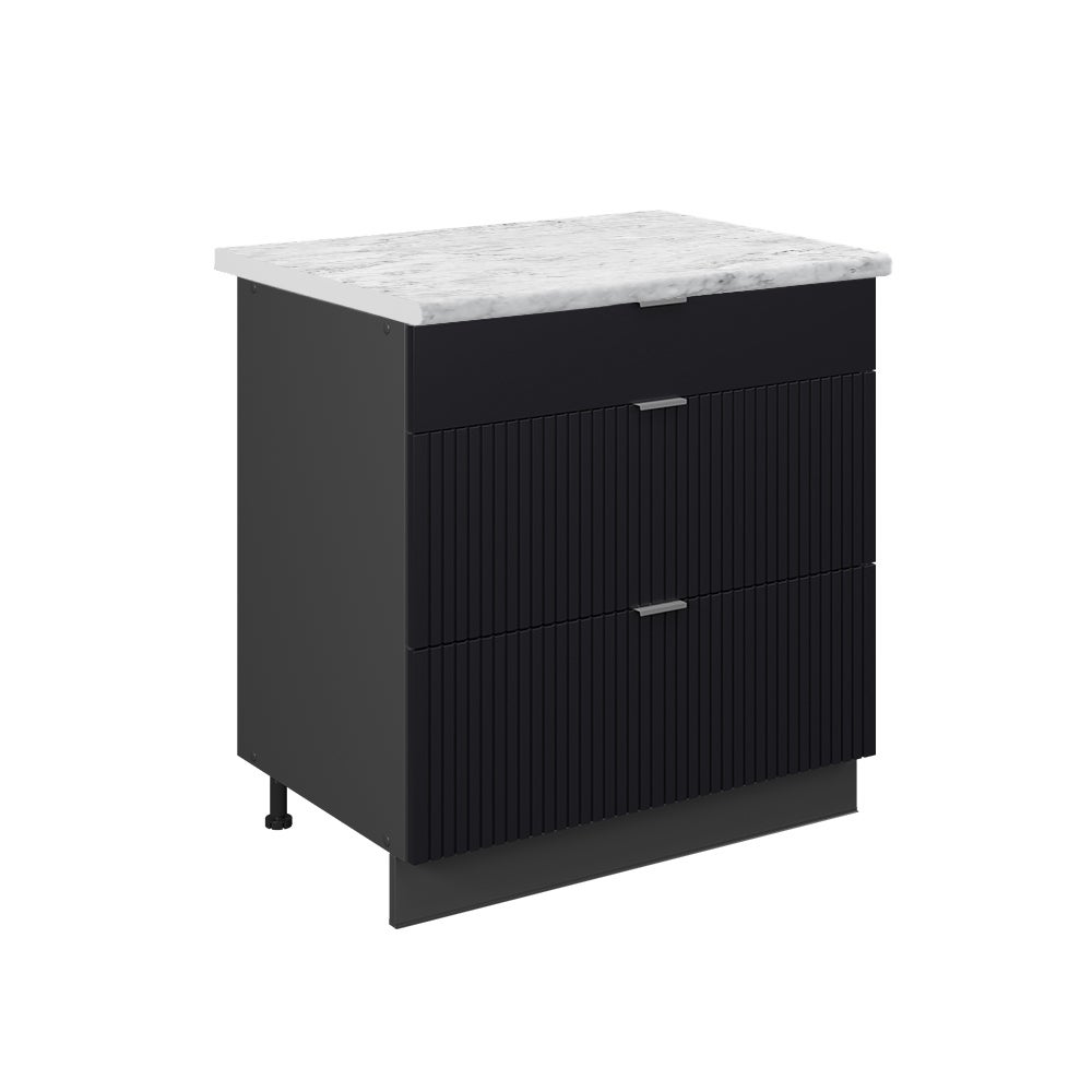 Vicco Szafka dolna do kuchni Fame-Line, Czarne paski, 80 cm z 3 szufladami, BP Marmur