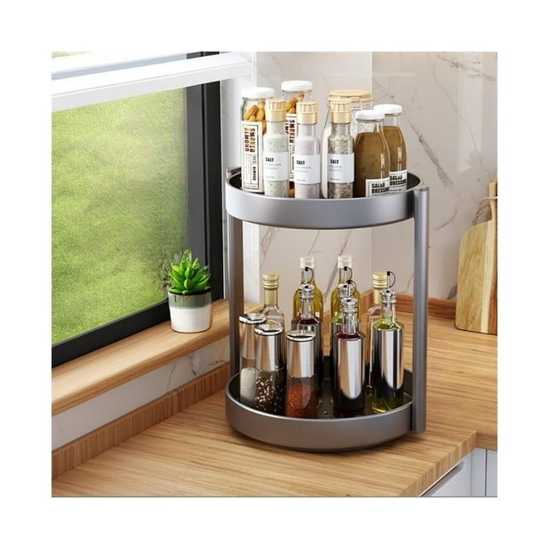 Obracana półka na przyprawy, wielofunkcyjny organizer kuchenny, pudełko do przechowywania przypraw, ciemnoszary, 2 poziomy, 30 cm
