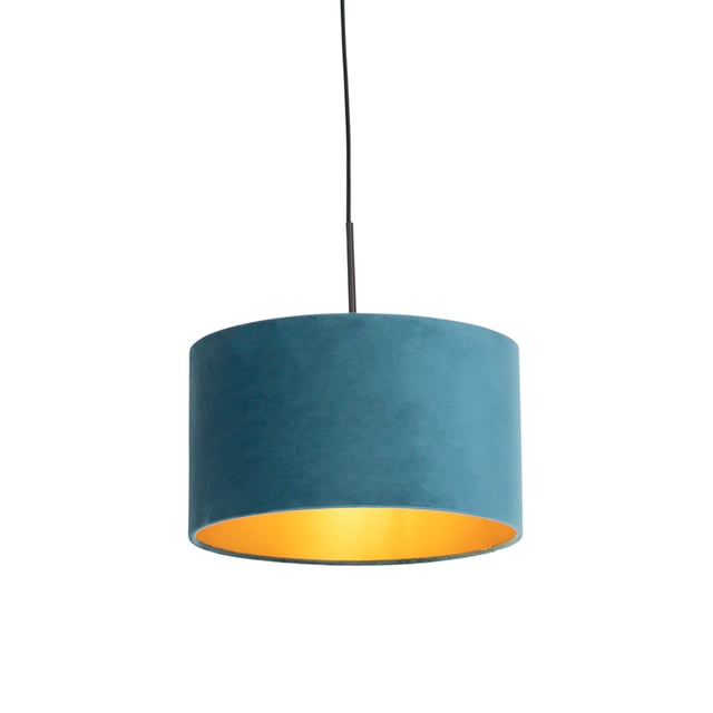 Lampada a sospensione con paralume in velluto blu con oro 35 cm - Combi