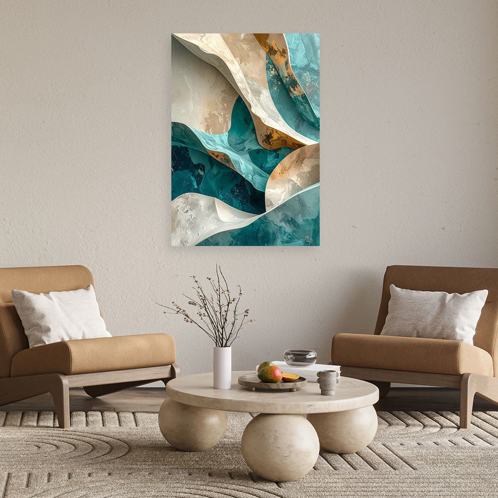Obraz do salonu sypialni biura, Abstrakcyjne fale linie efekt 3d turkus beż 40x60 - 2