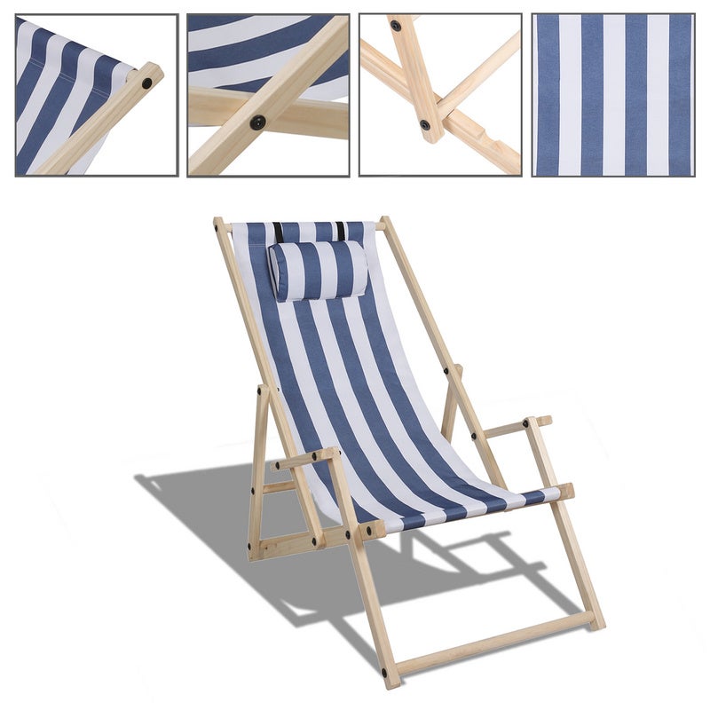 Chaise Longue Pliable En Bois Pin - Housse Polyester Vert - Réglable 3 Positions, Poids Max 90 Kg - Pour Jardin, Terrasse, Plage Ou Camping