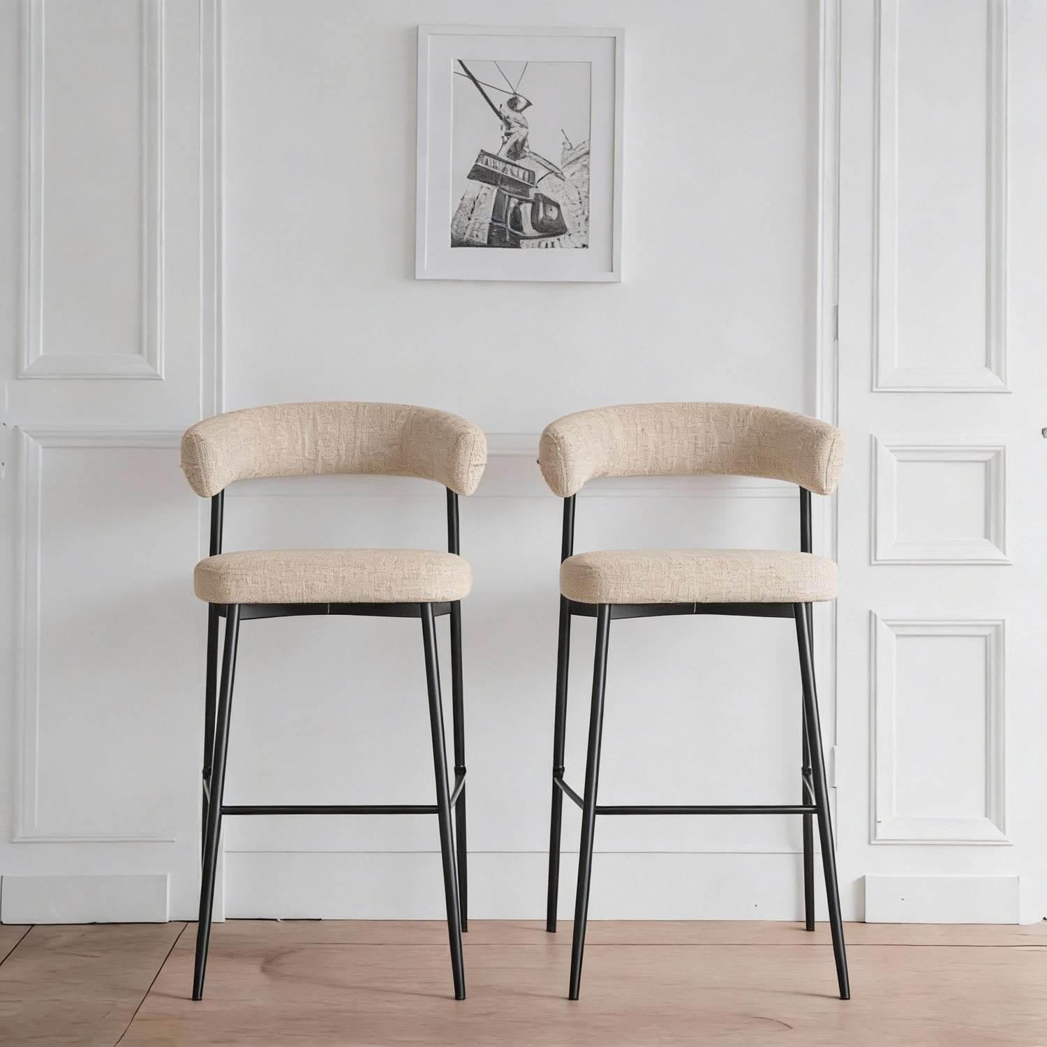 Lot de 2 tabourets de bar jaune chiné tissu THÉA - 3