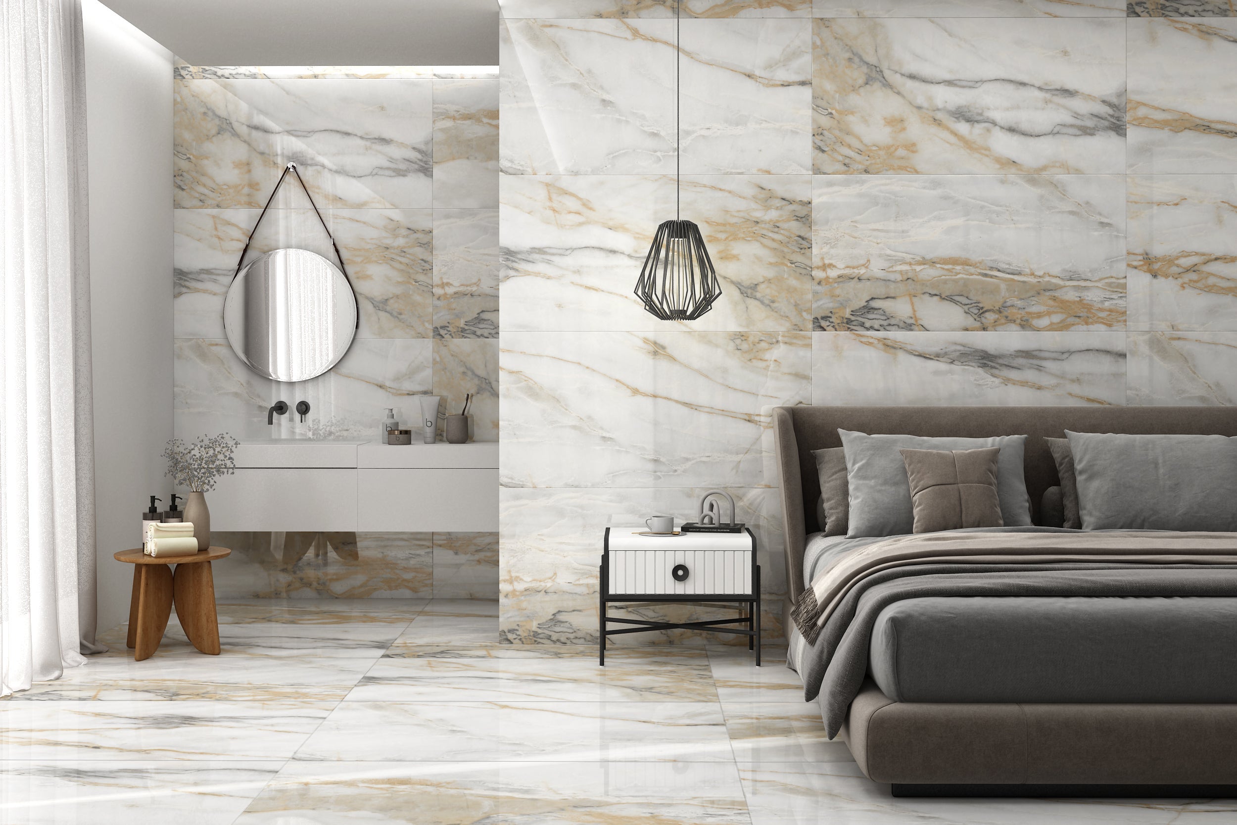 Carrelage sol / mur effet marbre blanc CHINA GOLD l.60 x L.120 cm Brilliant LIMCARO - 2