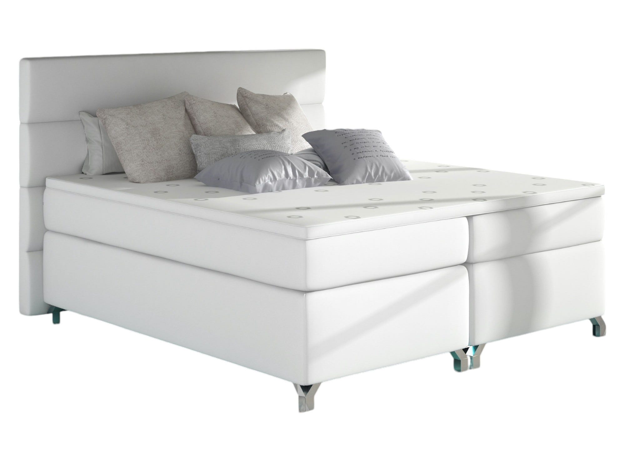 Lit Boxspring Lit boxspring 140x200 simili cuir blanc Mador | Leroy Merlin