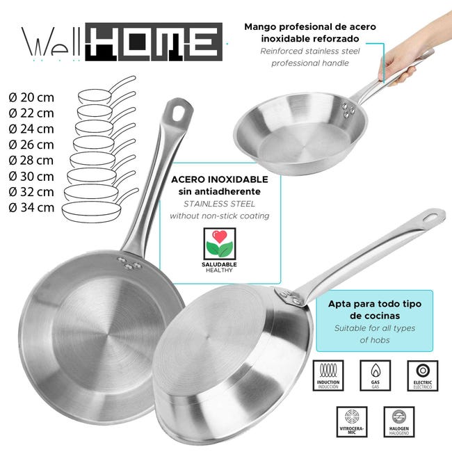Padella in acciaio inossidabile 304 di alta qualità, 20-28 cm, non rivestita, per piano cottura e forno a induzione, manico ergonomico, pentole sane Padella in acciaio inossidabile 304 di alta qualità, 20-28 cm, non rivestita, per piano cottura e forno a induzione, manico ergonomico, pentole sane
