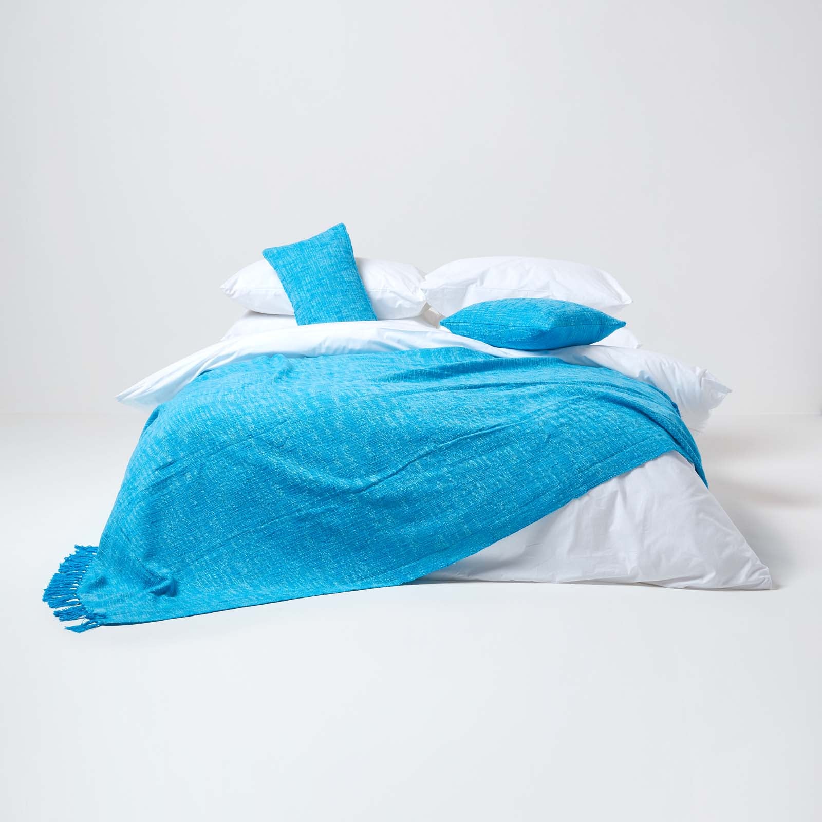Homescapes Jeté de lit ou de canapé Turquoise Nirvana en coton, 150 x 200 cm - 3
