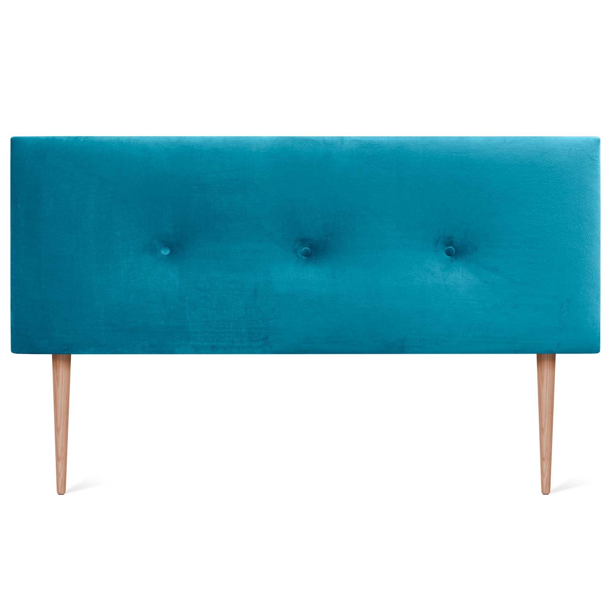 DHOME Testiera in velluto liscio con bottoni e gambe alta gamma moderna testiera imbottita per letto di lusso camera da (Ciel, 145x115cm) - 3