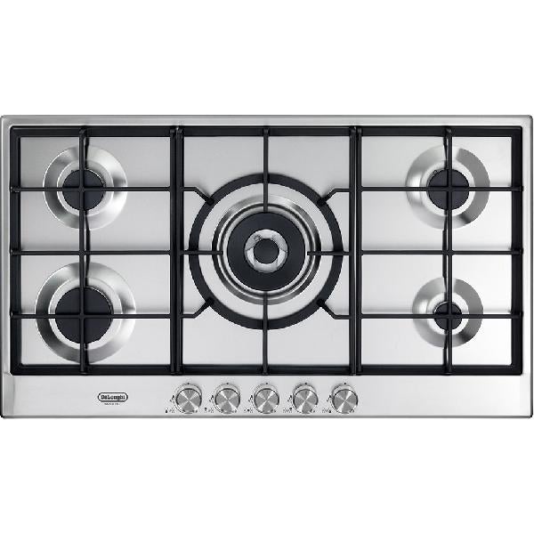 Leroy Merlin Placa de gas empotrada de'longhi nsl 590 x de 90 cm en acero inoxidable y 5 quemadores Acero Inoxidable