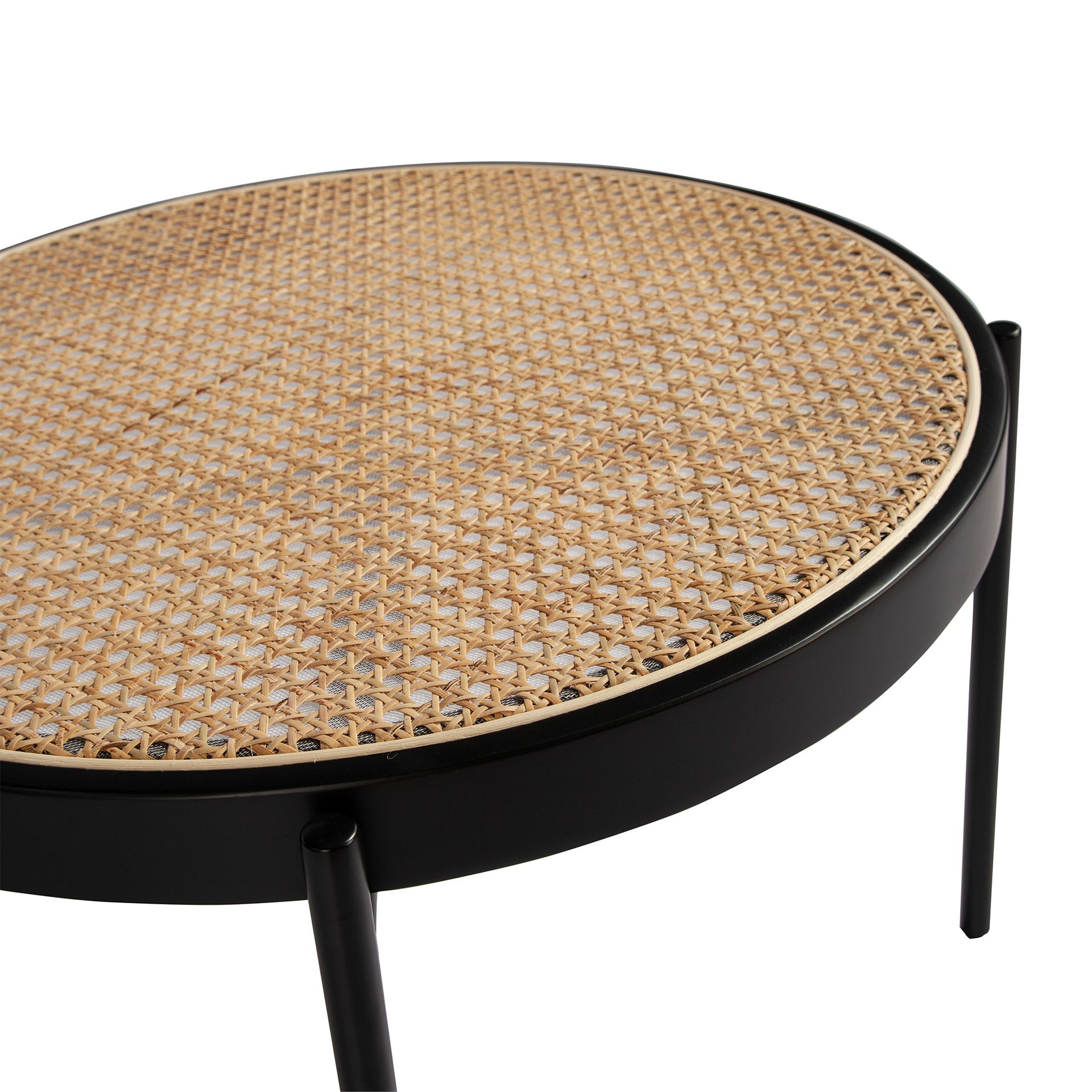 ANGEL CERDA Table basse ronde en rotin, bois noir et acier noir - 5