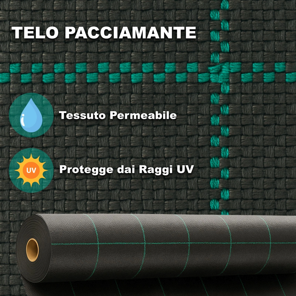 Rete Telo Pacciamatura Spessore 100 g/mq Orto Anti Erbacce Verde e Nero Senza Fori Non si Sfilaccia Giardino Pacciamante Anti-UV Permeabile 1x10 metri - 2
